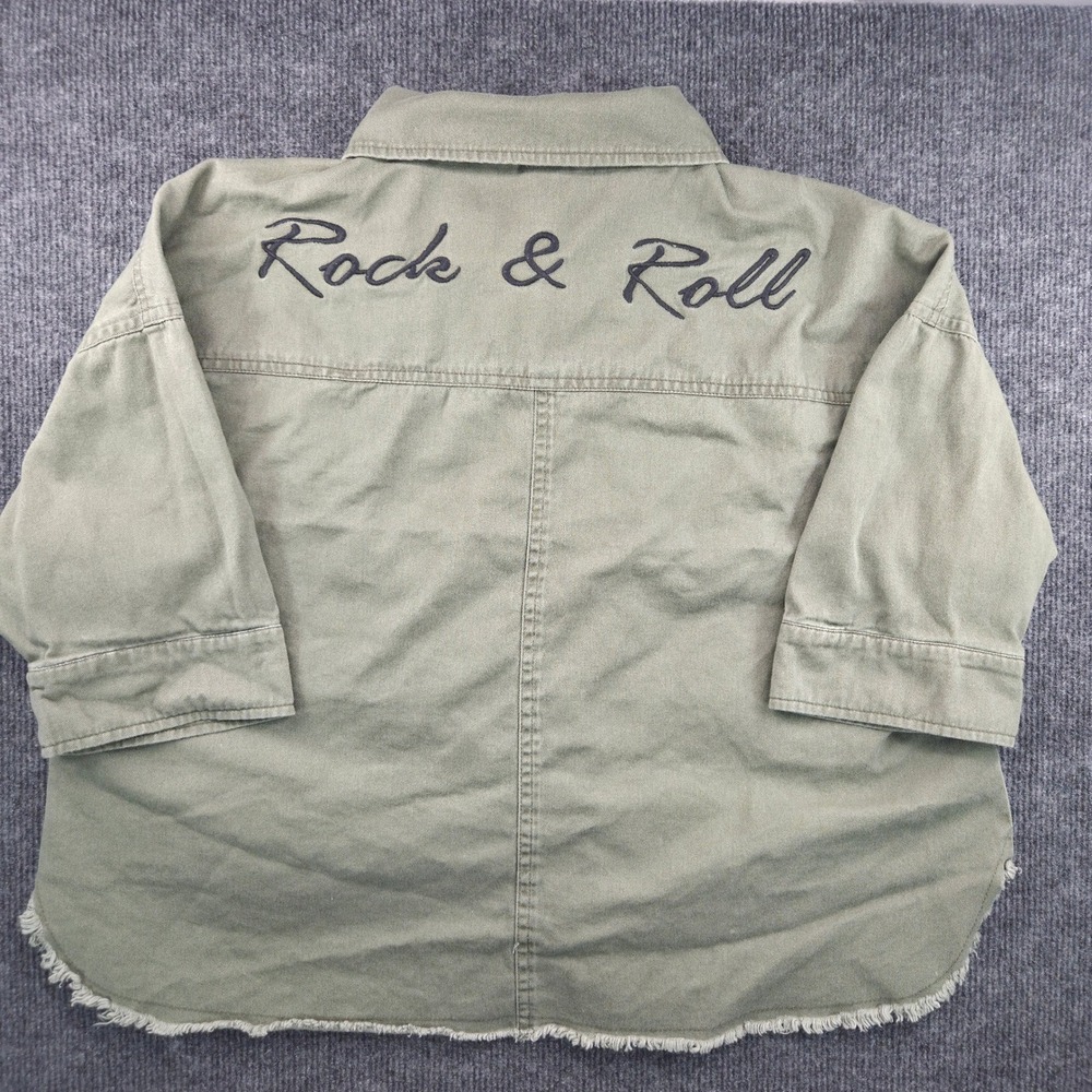 Rock & Republic Womens S Green Cotton Frayed Hem Rock & Roll Utility Jacket
